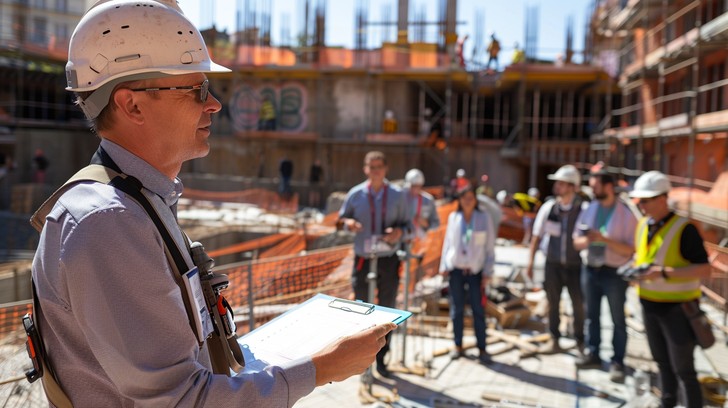 Civil engineer inspecting construction site