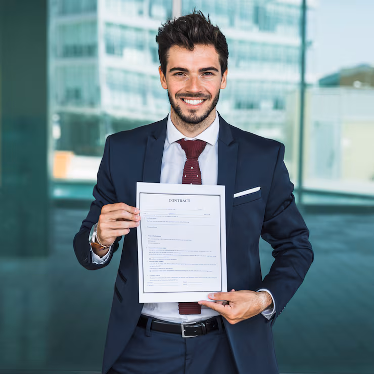 Happy investor with certificate